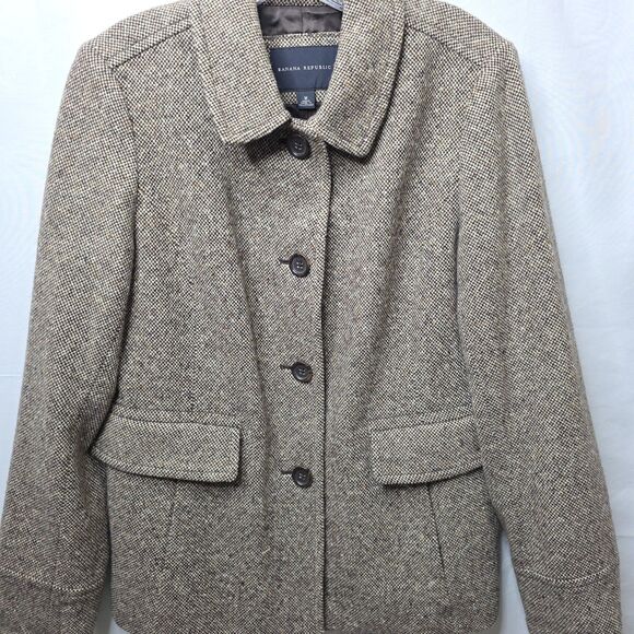 Banana Republic Blazer Womens M Brown Wool Tweed Jacket Lined Sport Coat Preppy - Picture 11 of 11